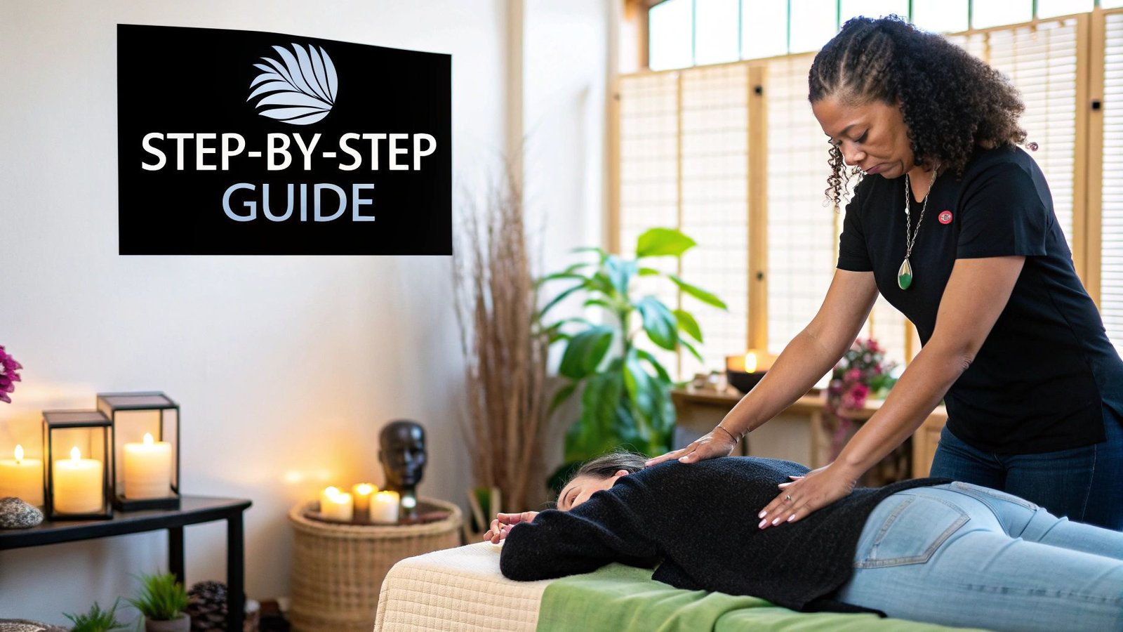 Woman in a calm spa setting, preparing for a massage by drinking water.